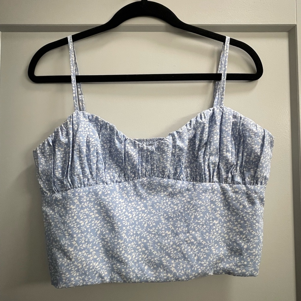 Princess Polly light blue floral cropped top